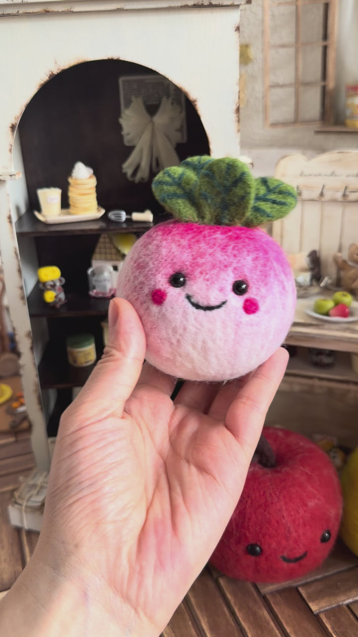 Felt Smiling Pink Radish Garden Figurine