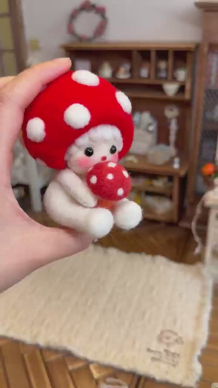 Handcrafted Felt Cute Mushroom Baby Doll with Mini Sprout