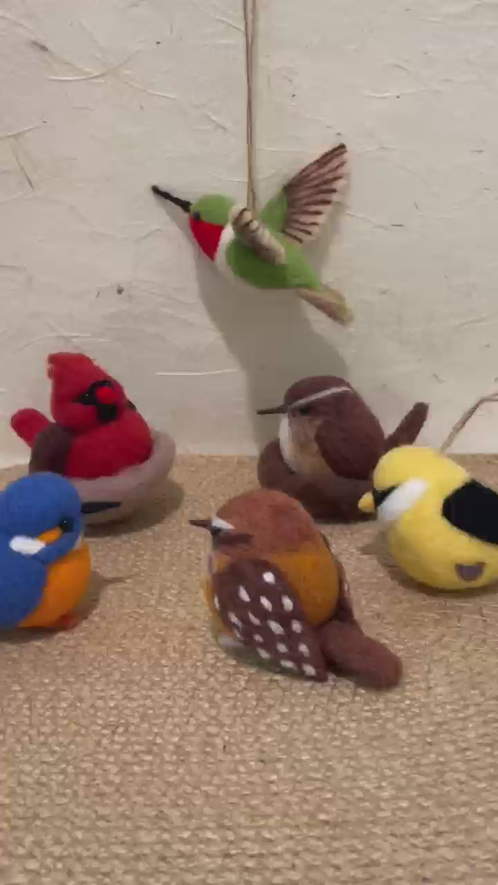 Felted bird ornaments