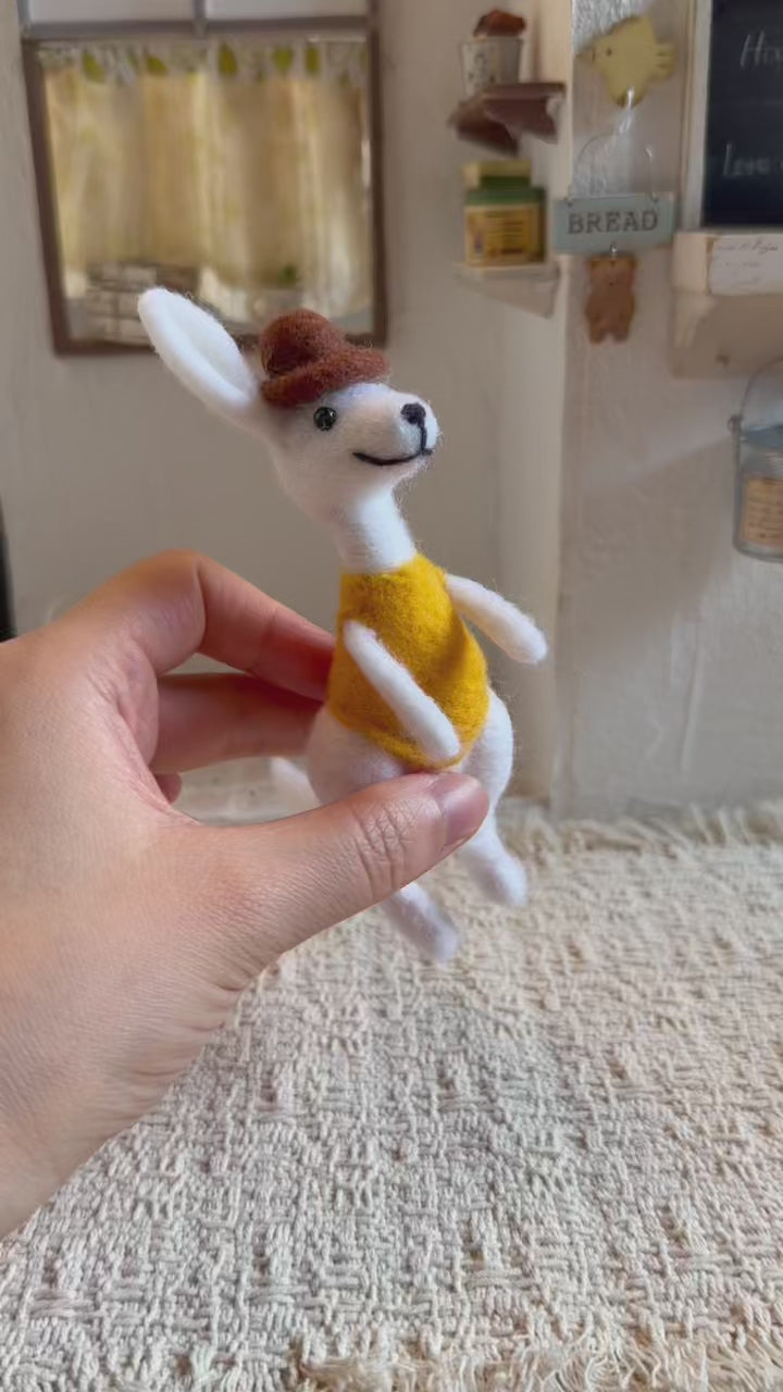 Handcrafted Felt Kangaroo with Yellow Vest and Hat